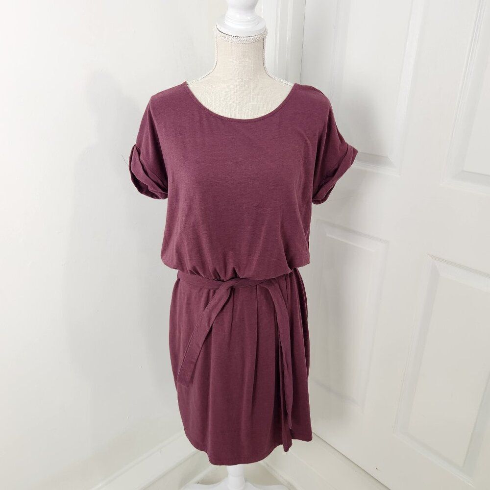 Garnet Hill Dress Womens S Purple Blouson Tie Waist Jersey Knit Travel Commute